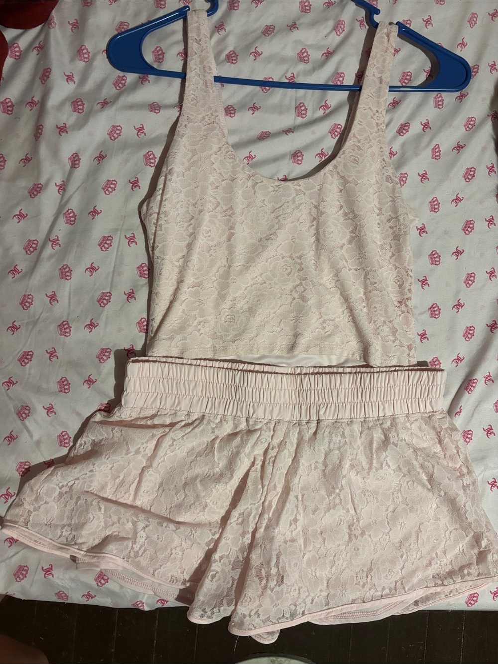 No Boundaries Light Pink Lace Tank shirt + shorts